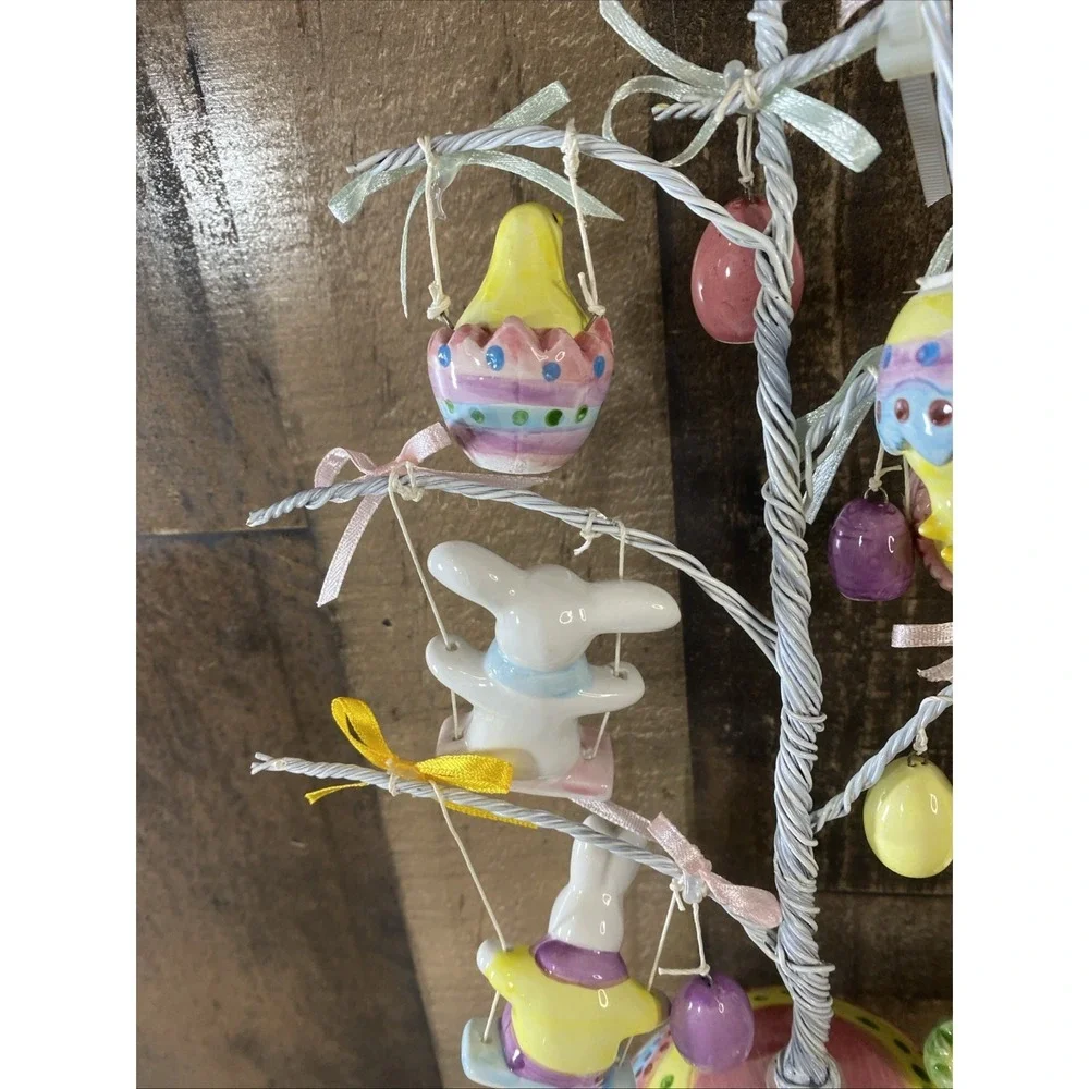 Vintage 90s Porcelain Easter Ornament Tree Whimsical Bunny Chick ~ REPAIR Needed
